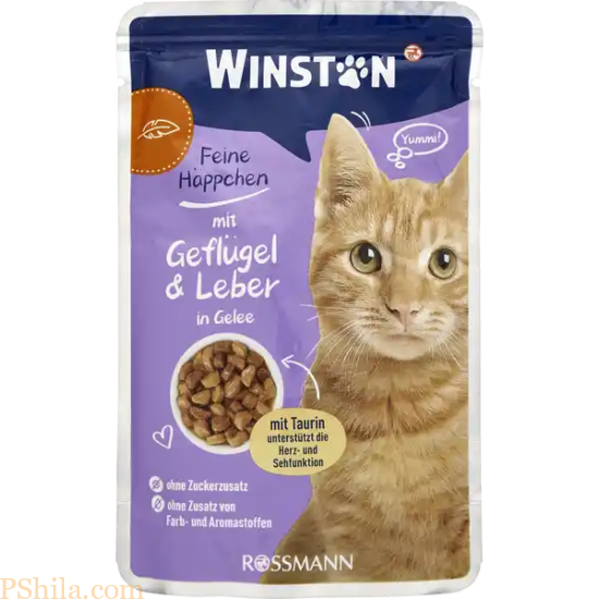 پوچ گربه وینستون با طعم مرغ و جگر در ژله