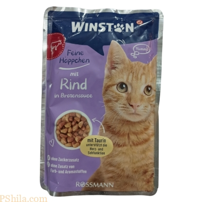 پوچ گربه وینستون با طعم گوشت گاو در سس گوشت