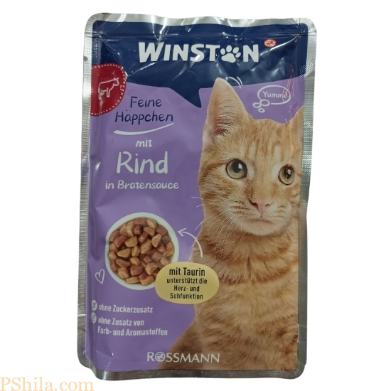 پوچ گربه وینستون با طعم گوشت گاو در سس گوشت